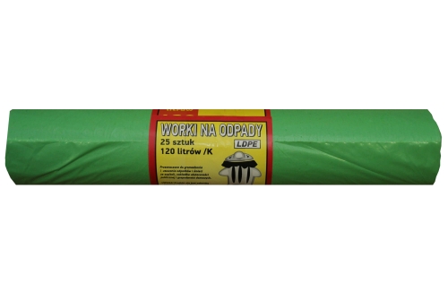 Worki na śmieci 120 L, 25 szt., ZIELONE, LDPE, MOCNE! 01234 IKA