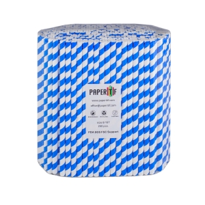 Słomki papierowe EKO 8x197 mm 250szt BIAŁO-NIEBIESKA