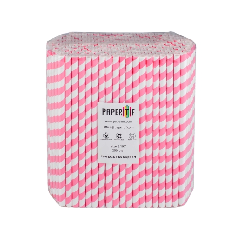 Słomki papierowe EKO 8x197 mm 250szt BIAŁO-RÓŻOWA