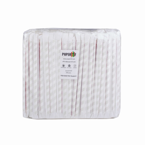 Słomki papierowe EKO 8x197 mm 200szt BIAŁO-RÓŻOWA pojedynczo pakowane