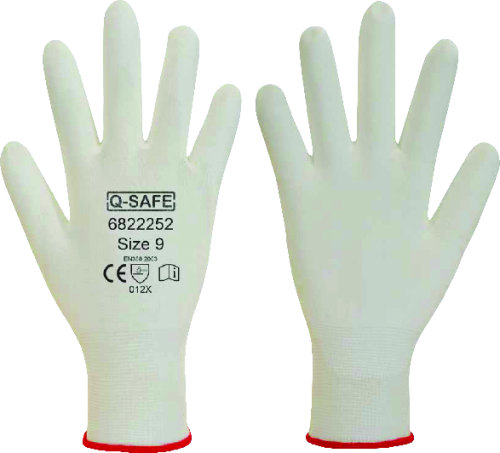 Q-SAFE QS5410-11 Rękawica powlekana w końcówkach palców białym poliuretanem na białej poliestrowej wyściółce, rozm. 11 (MIDEL MAGAZYN)