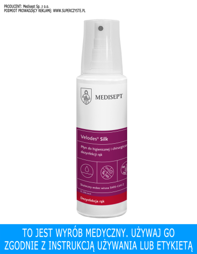 MEDISEPT VELODES SILK 250 ML - płyn - Płyn do higienicznej i chirurgicznej dezynfekcji rąk SSE-ALKGOT-ML533
