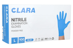 CLARA Rękawiczki nitrylowe , bezpudrowe, niebieskie, 100 szt, L
